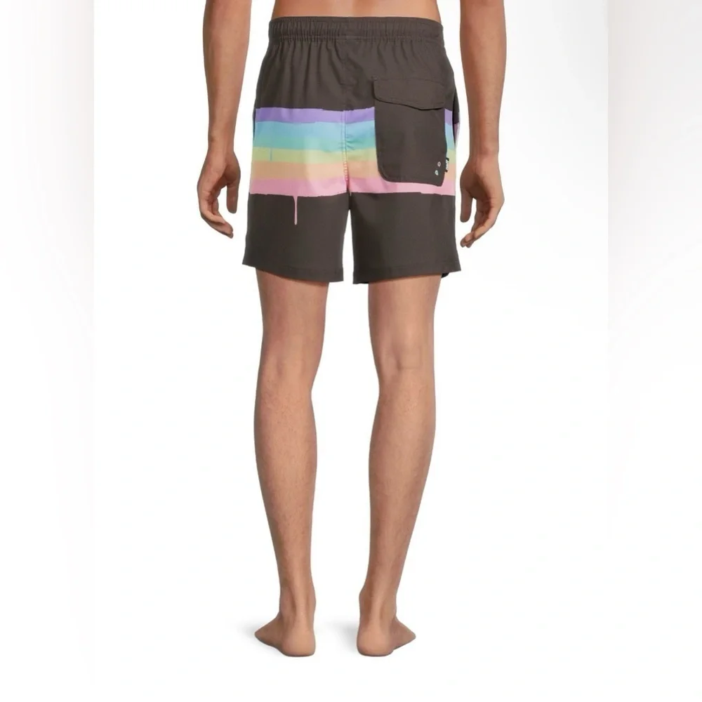 Mens Neff Rainbow Paint Brush Stroke Swim Trunks Size L